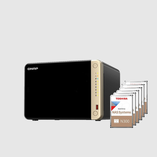 Q-NAP TS664 NAS 6 Bay (16GB RAM) – Preconfigured with NAS HDDs, High-Performance Desktop Network Storage Device - FREE Extrenal SSD 512GB for Backup (48TB (6 x 8TB HDDs))