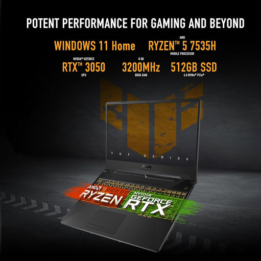 ASUS TUF A15 FA506NC-HN002W | AMD Ryzen 5 7535HS | 8GB DDR5 RAM | 512GB SSD | NVIDIA RTX 3050 4GB | 15.6'' FHD 144Hz | Windows 11 Home