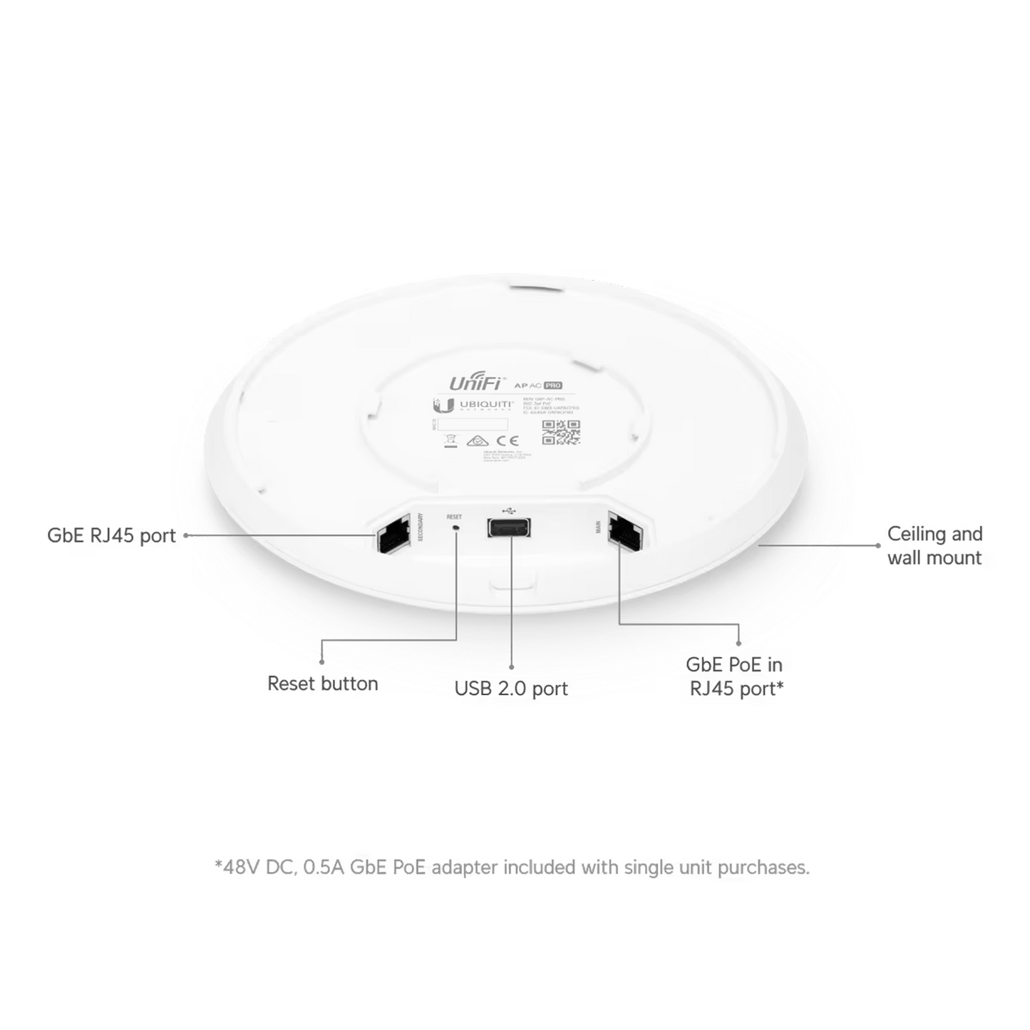 Ubiquiti Networks UniFi UAP-AC-PRO Indoor/Outdoor WiFi 5 Access Point – Dual-Band, 5 GHz (1.3 Gbps), 2.4 GHz (450 Mbps), Supports 200+ Clients, Gigabit Ethernet, Weather-Resistant, White