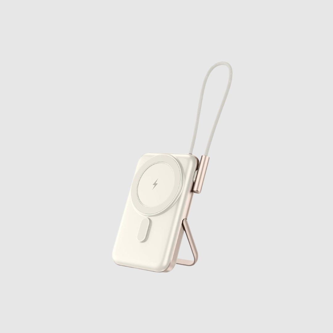 EKR 10,000mAh Power Bank with Stand, Built-in Cable, 20W PD Fast Charging for iPhone 16/15/14/13/12/11 series/Samsung 25Ultra/Android/Airpods (Titanium Black)