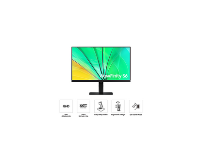 Samsung 24" S60D QHD ViewFinity Monitor - High Resolution, LS24D606EAMXUE, 24-Inch Display, QHD Clarity, Sleek Design - Includes Wireless Mouse + Mouse Pad