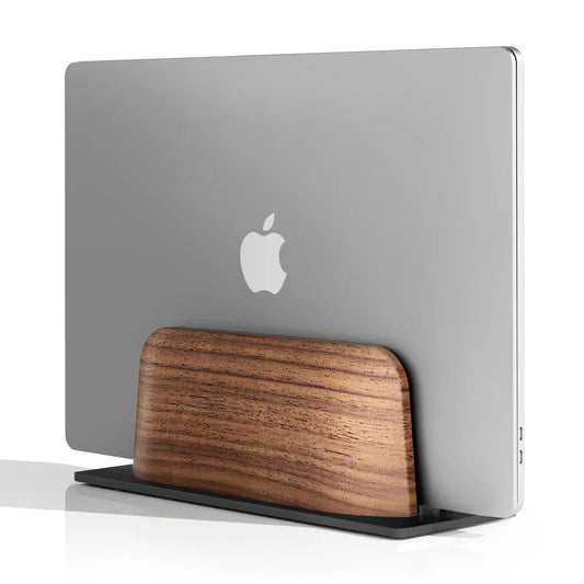First Wave Vertical Laptop Stand – Premium Black Walnut Wood Dock for MacBook, MacBook Pro & All Laptops 13/14/15/15.6/17 inches – Space-Saving Wooden Laptop Holder for Desk Organization & Cooling
