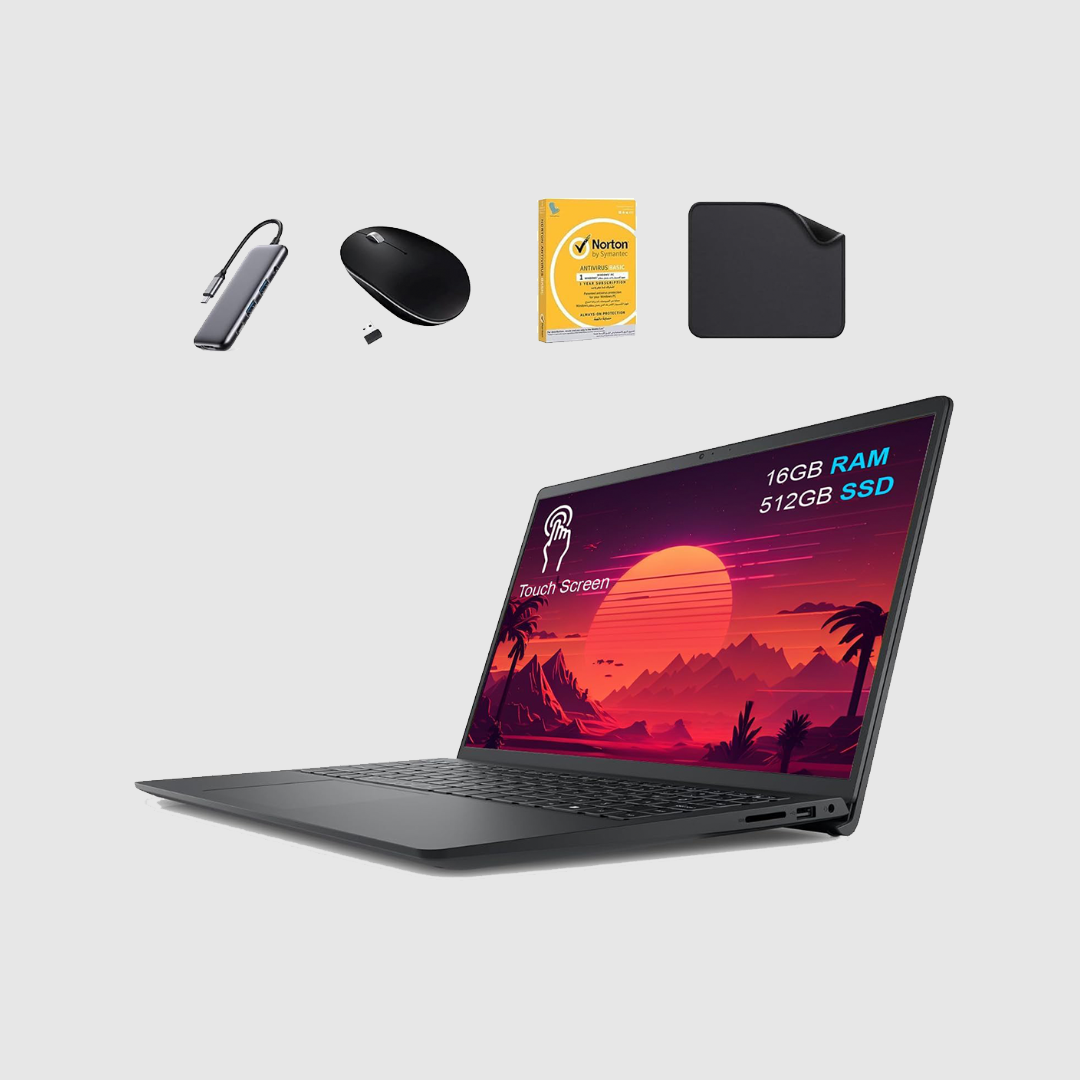 Dell Inspiron 3535 Laptop - Includes 5 in 1 HUB + Anti Virus + Wireless Mouse + Mouse Pad | 15.6" FHD Touch Display, AMD Ryzen 7-7730U, 16GB RAM, 512GB SSD, AMD Radeon Graphics, Win 11 Pro (Upgrade)