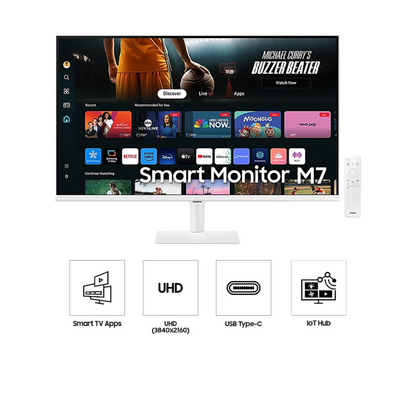 Samsung 32" Smart Business Monitor M70D - Multi Device Experience, 32-Inch Screen, Sleek White Design - Includes C270 HD WebCam + Wireless Mouse + Mouse Pad (LS32DM703UMXUE)