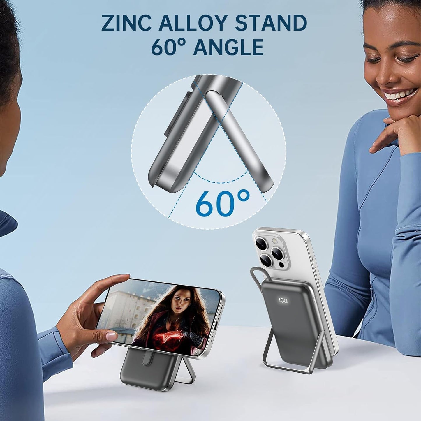 EKR 10,000mAh Power Bank with Stand, Built-in Cable, 20W PD Fast Charging for iPhone 16/15/14/13/12/11 series/Samsung 25Ultra/Android/Airpods (Titanium Black)