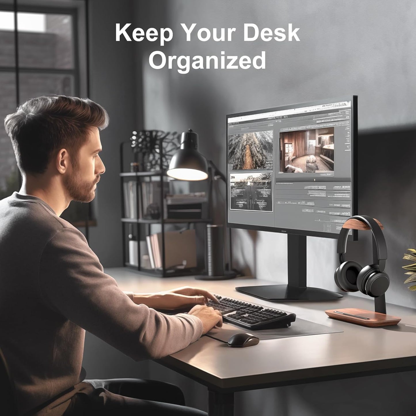 First Wave Headset Stand – Premium Walnut Wood Headphone Holder with Storage Base & Aluminum Support | Sleek Desktop Organizer for AirPods Max/Beats/Bose/Sony/Sennheiser/Gaming Headphones