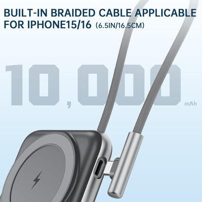 EKR 10,000mAh Power Bank with Stand, Built-in Cable, 20W PD Fast Charging for iPhone 16/15/14/13/12/11 series/Samsung 25Ultra/Android/Airpods (Titanium Black)