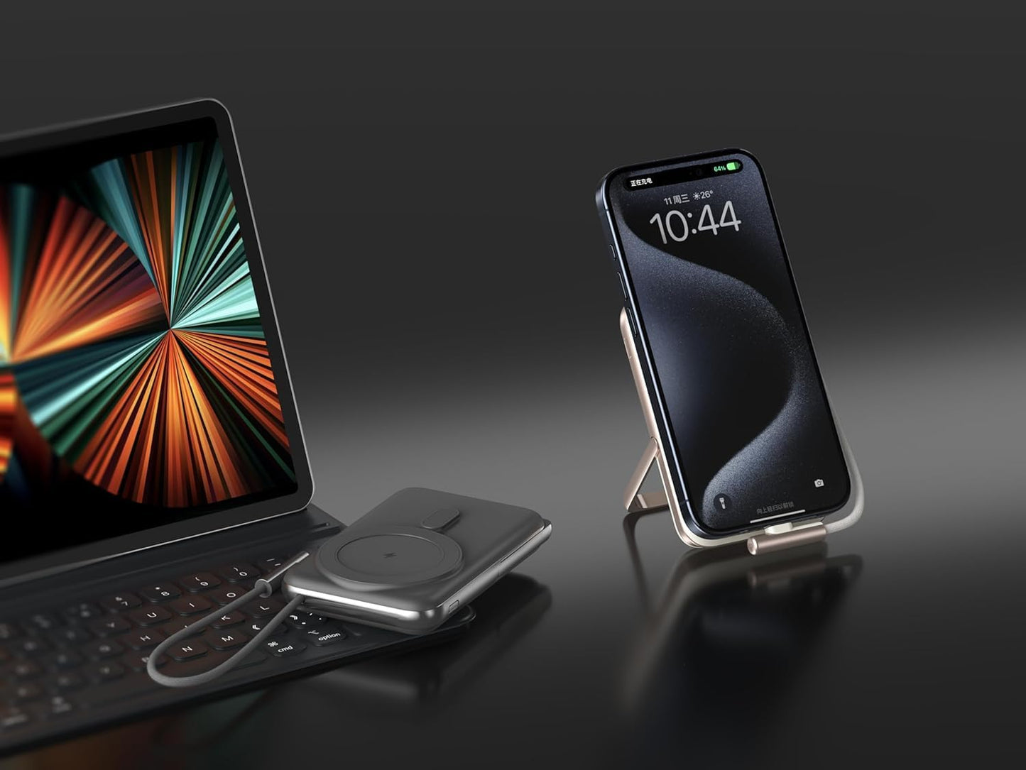 EKR 10,000mAh Power Bank with Stand, Built-in Cable, 20W PD Fast Charging for iPhone 16/15/14/13/12/11 series/Samsung 25Ultra/Android/Airpods (Titanium Black)