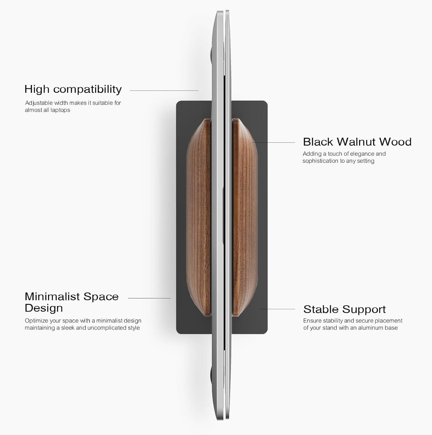 First Wave Vertical Laptop Stand – Premium Black Walnut Wood Dock for MacBook, MacBook Pro & All Laptops 13/14/15/15.6/17 inches – Space-Saving Wooden Laptop Holder for Desk Organization & Cooling