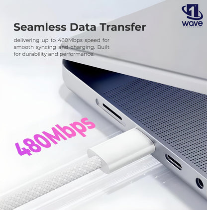 FIRST WAVE USB C Cable 1M, 60W Braided USB C to Type C, Data Transfer & PD Fasting Charging Compatible for iPhone 16 Pro Max/MacBook/Tablets/Galaxy S25 Ultra/Samsung/Huawei/Xiaomi