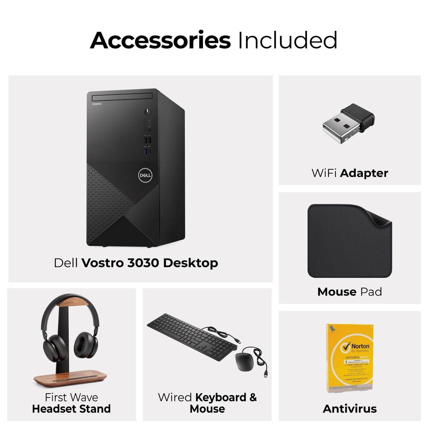 Dell Business Desktop PC 3030, 14th Gen Intel i3-14100, W11 Pro (Include 1st Wave Headset Stand + Wifi USB + Wired Mouse + Keyboard + MousePad + Antivirus)